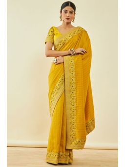 Soch - Womens Mustard Tussar Silk Saree With Zari With Unstitched Blouse
