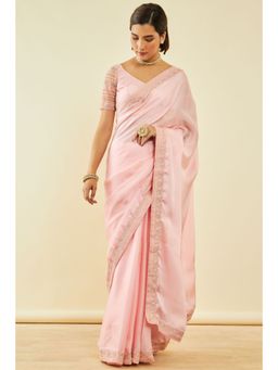 Soch - Womens Peach Crepe Saree With Beads With Unstitched Blouse