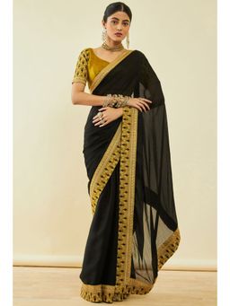 Soch - Womens Black Georgette Solid Saree With Unstitched Blouse