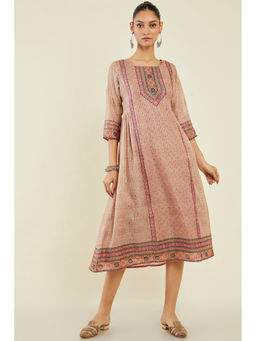 Soch - Women Peach Chanderi Printed Kurta
