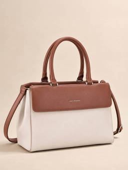 Lino Perros - Voyage Dual Tone Beige Satchel Bag with Detachable Strap