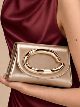 Lino Perros - Texas Ellipse Gold Clutch with Detachable Strap