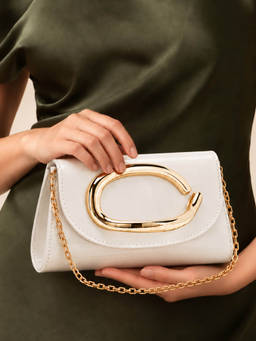 Lino Perros - Texas Ellipse Off-White Clutch with Detachable Strap