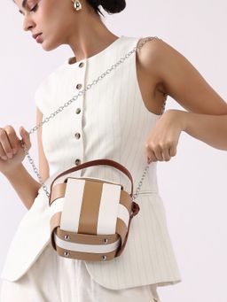 Haute Sauce - Womens The Panel Verva Handbag - Camel Brown and Ivory White