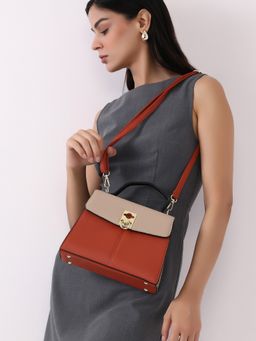 Haute Sauce - Womens The Curatus Satchel Bag - Terracotta Brown and Khaki Beige
