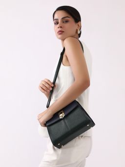 Haute Sauce - Womens The Curatus Satchel Bag - Navy Blue and Emerald Green