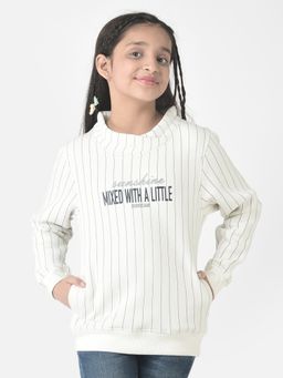 CRIMSOUNE CLUB - Girls White Striped High Neck Sweatshirt