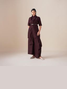 AMPM - Burgundy Sera Kurta with Palazzo, Dupatta and Belt