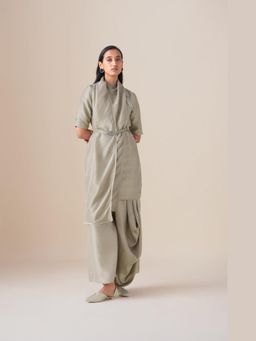 AMPM - Grey Sera Kurta with Palazzo, Dupatta and Belt