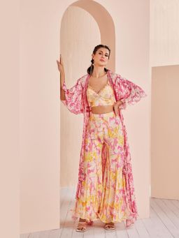 MANDIRA WIRK - Pink Sweet Printed Top with sharara and Cape