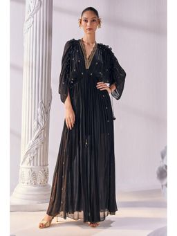 MANDIRA WIRK - Black Chiffon V Neck Kaftan Dress