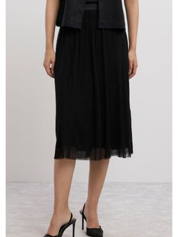 Pallavi Swadi - Black Solid Tulle Midi Skirt