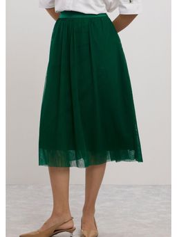 Pallavi Swadi - Emerald Solid Tulle Green Midi Skirt