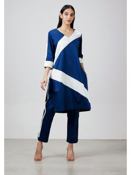 Pallavi Swadi - Midnight Blue Stripe Cotton Satin Kurta With Pant