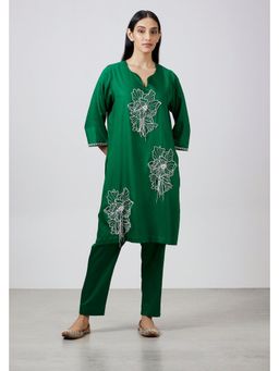 Pallavi Swadi - Perla Emerald Green Relaxed Fit Kurta With Pant