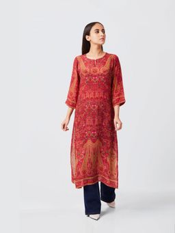 THREE-THREE - Arlyn Pink Printed Round Neck Tunic