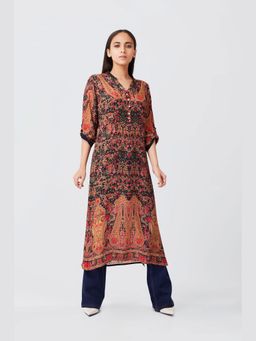 THREE-THREE - Aura Black Printed Mandarin Neck Tunic