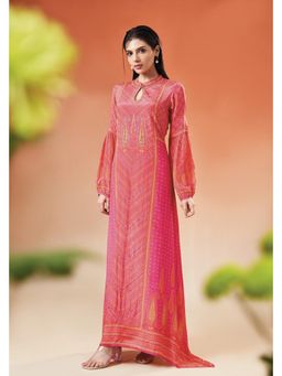 THREE-THREE - Azalea Pink Printed Maxi A Line Dress