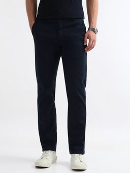 Arrow Sports - Navy Blue Men's Dobby Mid Rise Casual Trouser