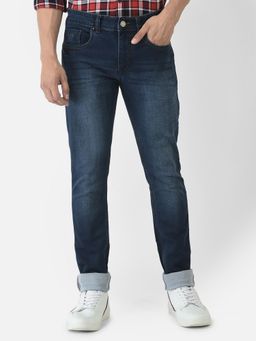 CRIMSOUNE CLUB - Men Navy Blue Jeans With Light Wash Effect