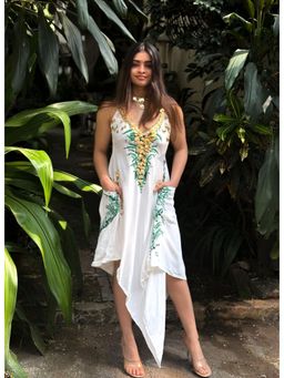 RAISHAA - White Elena Hand Painted Midi Dress