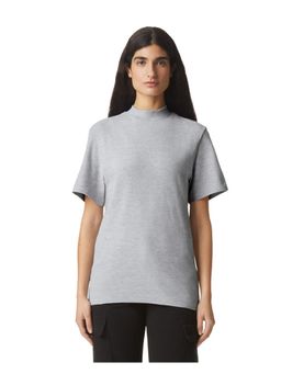 American Apparel - Unisex Pique Mock Neck Grey T-Shirt