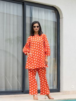 Yufta - Orange Polka Dot Print Co-Ord (Set of 2)