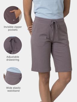 Enamor - Women Mid Rise Knee Length City Grey Shorts