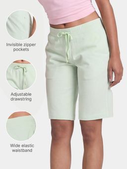 Enamor - Women Mid Rise Knee Length City Green Shorts