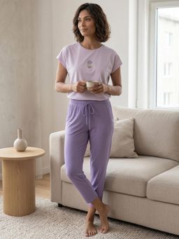 Enamor - Women Mid Rise 7/8 Length Drawstring Closure Purple Pant