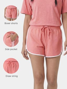 Enamor - Mid Rise Mid Thigh Length Boxer Coral Shorts