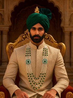 I Jewels - Traditional White and Green Gold Plated Moti Mala Necklace