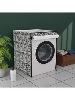 Kuber Industries - Dustproof Front Load Washing Machine Cover with Zip Silver Carry- Black