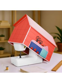 Kuber Industries - Cotton Sewing Machine Cover with Storage Pocket Hut Design - Red