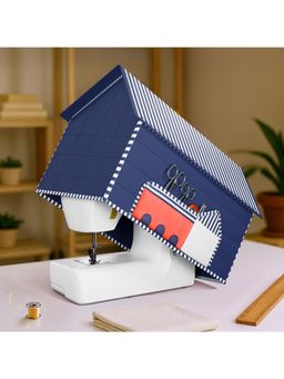 Kuber Industries - Cotton Sewing Machine Cover with Storage Pocket Hut Design - Blue