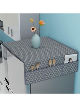 Kuber Industries - Velvet Fridge Cover Top with 6 Utility Side Pockets Quilted Ultra Sonic - Grey