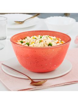 Borosil - 1 L Kube Pink Serving & Mixing Bowl, Made in India Borosilicate Glass Bowl
