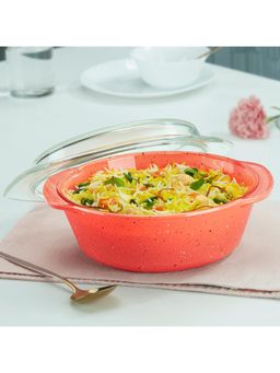 Borosil - 1.5 L Kube Pink Round Deep Borosilicate Glass Casserole with Flat Lid