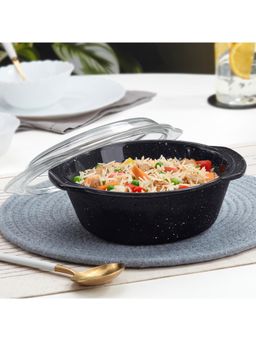 Borosil - 1 L Pebble Black Round Deep Borosilicate Glass Casserole with Flat Lid