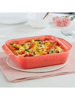 Borosil - 800 ml Kube Pink Baking & Serving Borosilicate Glass Square Shape Dish with Handle