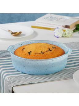 Borosil - 1.2 L Blue Baking & Serving Borosilicate Glass Round Shape Cake Dish with HandleBowl