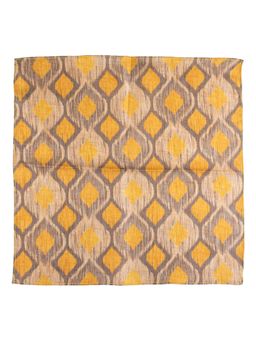 The Tie Hub - Light Grey Yellow Square Print Silk and Cotton Pocket Square