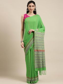 ArtEastri - Green Cotton Kantha Saree with Unstitched Blouse Piece