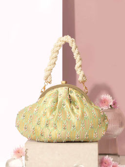 AMYRA - Titli Pure Banarasi Silk Vintage Clutch - Green