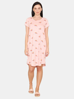 Zivame - My Besties Cotton Knee Length Nightdress With In-Built Cami - Rose Quartz