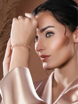 Saraf RS Jewellery - Rose Gold Toned Zircon Embellished Circular Link Adjustable Bracelet