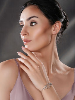 Saraf RS Jewellery - Rhodium Plated Ad Studded Oval Link Adjustable Bracelet