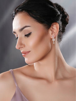 Saraf RS Jewellery - Rose Gold Plated Zircon Studded Classic Minimal Designer Drop Earrings