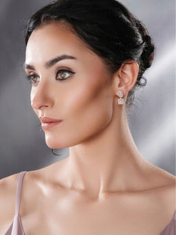 Saraf RS Jewellery - Rose Gold Plated Zircon Studded Classic Minimal Geometric Drop Earrings