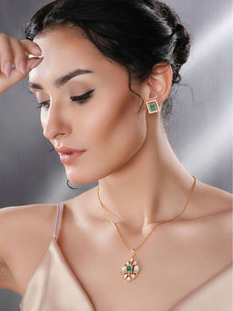 Saraf RS Jewellery - Gold Toned Green Emerald Kundan Studded Jewellery Set